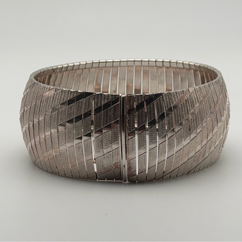 ITALIAN STERLING SILVER WIDE STATEMENT BRACELET - Picture 10 of 11